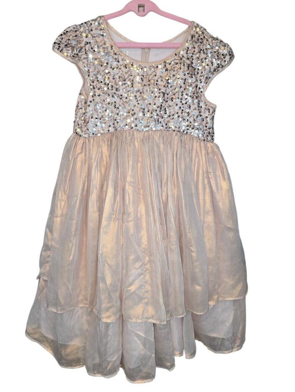 Pippa & Julie Blush Pink Sequin Metallic Tulle Dress Size 6